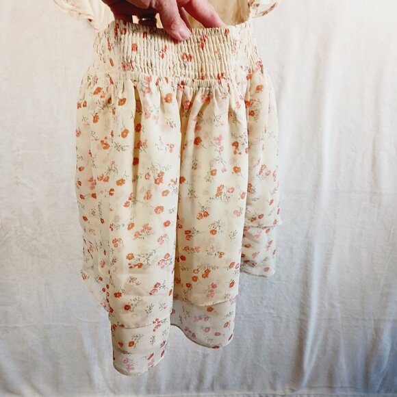 Sabo Skirt, Mini Dress, Ruffled, Open Back, Cream/Orange Floral, Size Medium - Picture 9 of 16